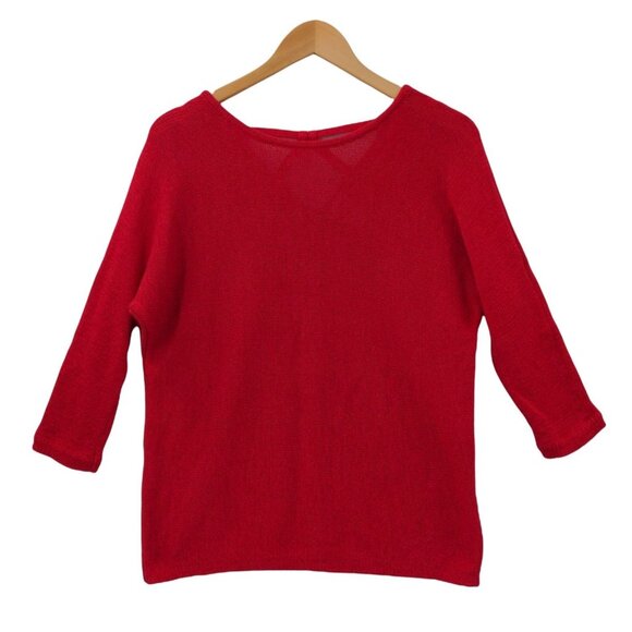 Chicos Pullover Sweater Size 1 M Red 3/4 Sleeve Cotton Blend Career Casual - Picture 1 of 8